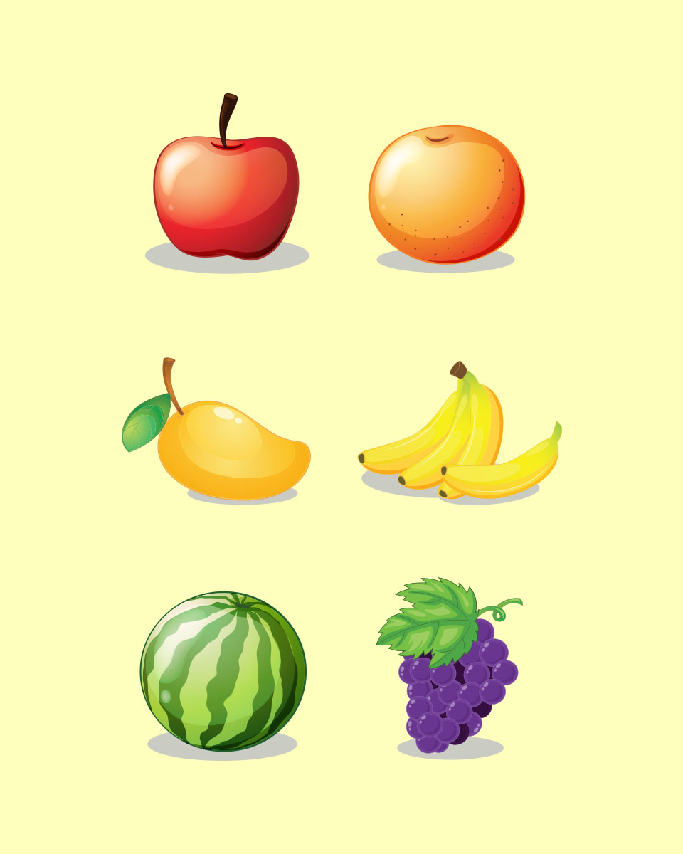 Learning Fruits (Free Common and Advanced Fruits Charts) – in English, Hindi, Marathi, Gujarati, Bengali, Tamil, Malayalam, and Kannada