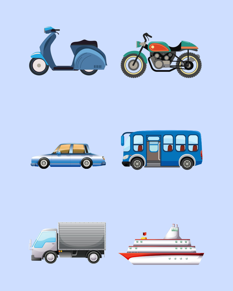 Learning Vehicles (Free Common and Advanced Vehicles Charts) – in English, Hindi, Marathi, Gujarati, Bengali, Tamil, Malayalam, and Kannada
