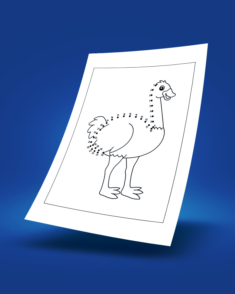 Free Ostrich Dot-to-Dot Colouring Page For Kids